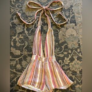 Cotton Candy Multicolor Striped Backless Romper